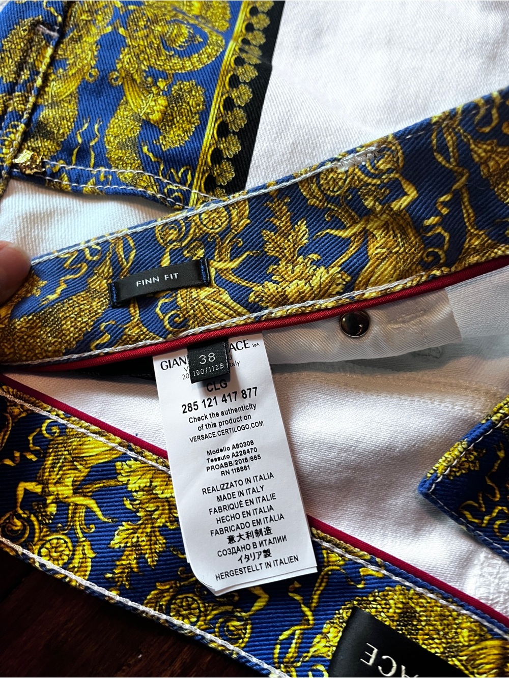 Versace Blue and Gold Baroque Trim White Pants - Picture 5 of 9